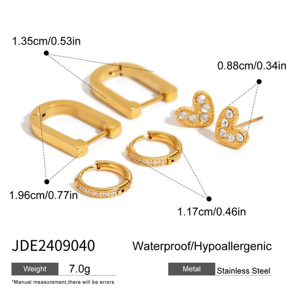 Wholesale Women's Stainless Steel Geometric Love Rhinestone Earrings With Electroplating