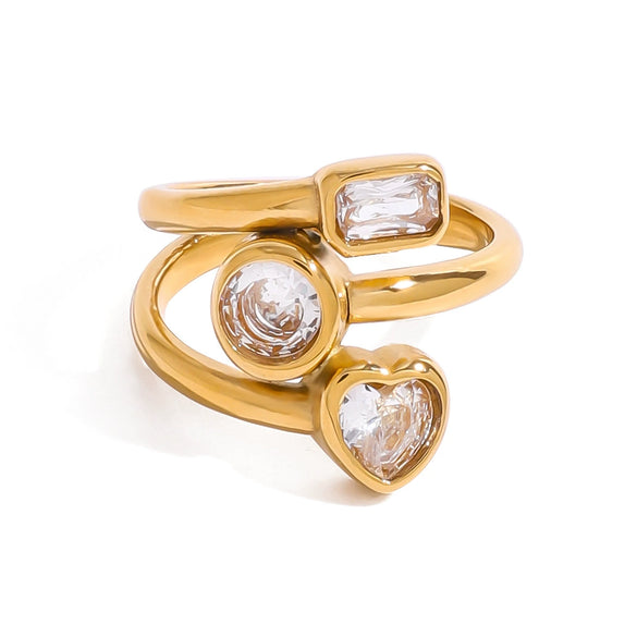 Wholesale Women's Stainless Steel Geometric Love Round Square Zircon Ring With Electroplating