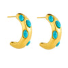 Wholesale Women's Stainless Steel Geometric Micro Inlaid Blue Turquoise Earrings With Electroplating Treatment Retro Style