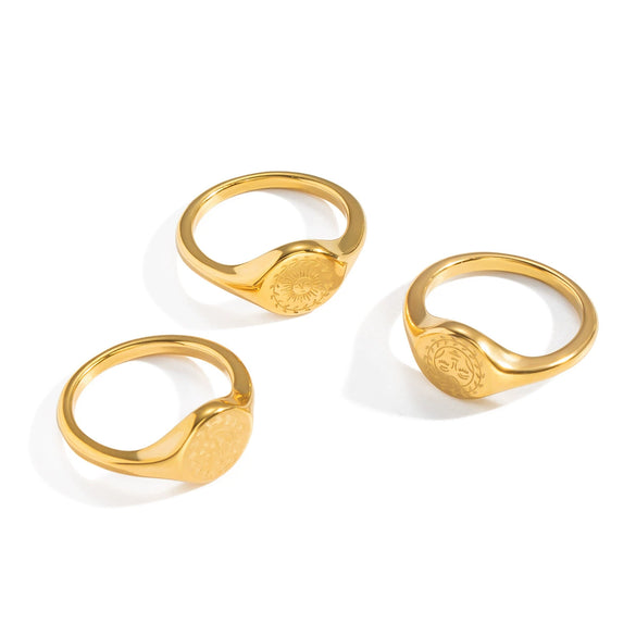 Wholesale Women's Stainless Steel Geometric Modern Minimalist Real Gold Plated Star And Moon Pattern Cast Rings Accessories