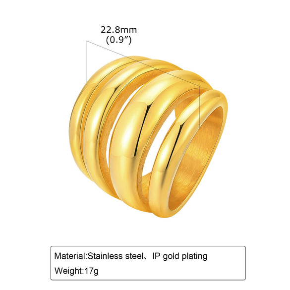 Wholesale Women's Stainless Steel Geometric Multi Layer Twist Fashion Rings With Electroplating