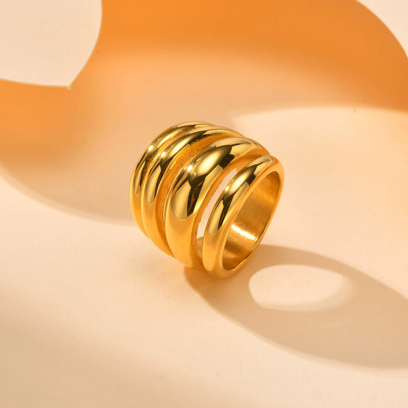 Wholesale Women's Stainless Steel Geometric Multi Layer Twist Fashion Rings With Electroplating