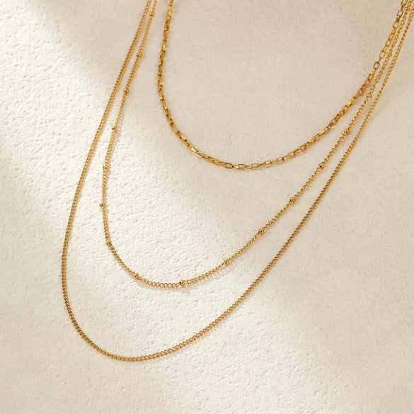 Wholesale Women's Stainless Steel Geometric Multilayer Laminated Chain Necklace With Electroplating Fashion Ol Style