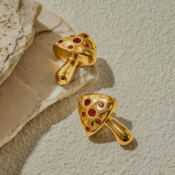 Wholesale Women's Stainless Steel Geometric Mushroom Red Zirconium Electroplated Earrings Luxury Highend Accessories