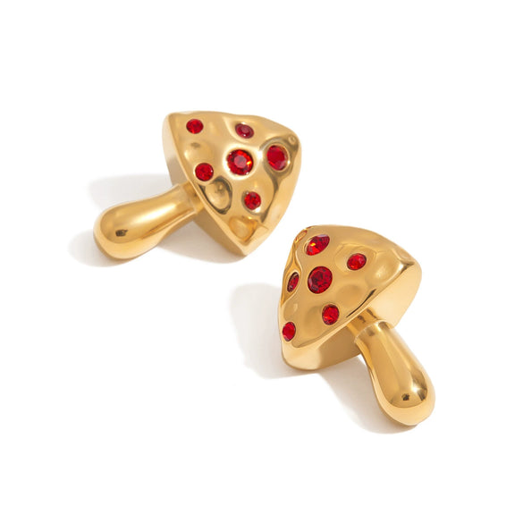 Wholesale Women's Stainless Steel Geometric Mushroom Red Zirconium Electroplated Earrings Luxury Highend Accessories
