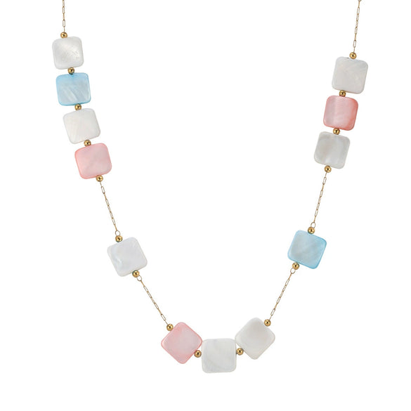 Wholesale Women's Stainless Steel Geometric Natural Stone Dopamine Colored Necklace With Electroplated Calendering Chain
