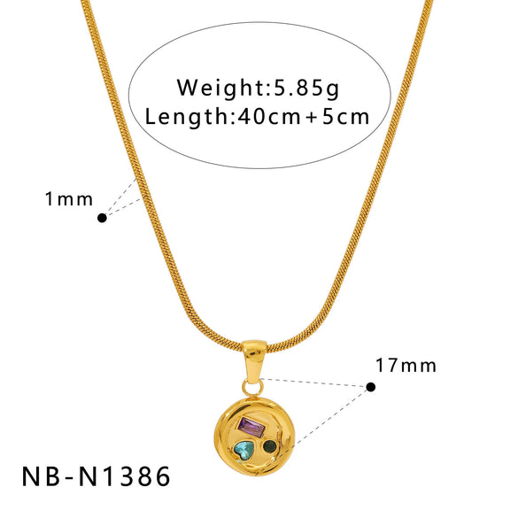 Wholesale Women's Stainless Steel Geometric Necklace And Earrings Combination With 18K Real Gold Plating And Colorful Natural Zircon Inlay