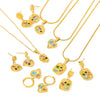 Wholesale Women's Stainless Steel Geometric Necklace And Earrings Combination With 18K Real Gold Plating And Colorful Natural Zircon Inlay