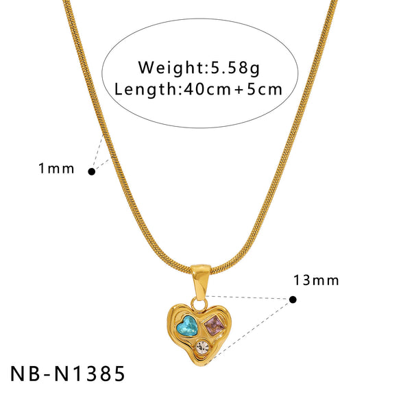 Wholesale Women's Stainless Steel Geometric Necklace And Earrings Combination With 18K Real Gold Plating And Colorful Natural Zircon Inlay