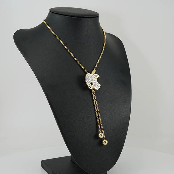 Wholesale Women's Stainless Steel Geometric Necklace Electroplated Style Square Pearl Chain