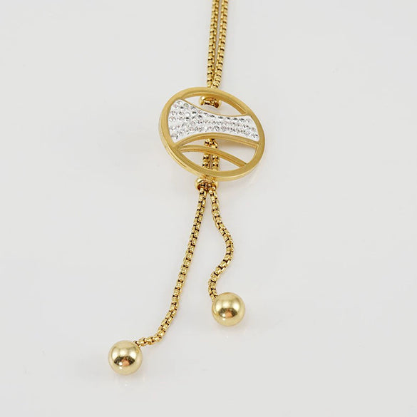 Wholesale Women's Stainless Steel Geometric Necklace Electroplated Style Square Pearl Chain