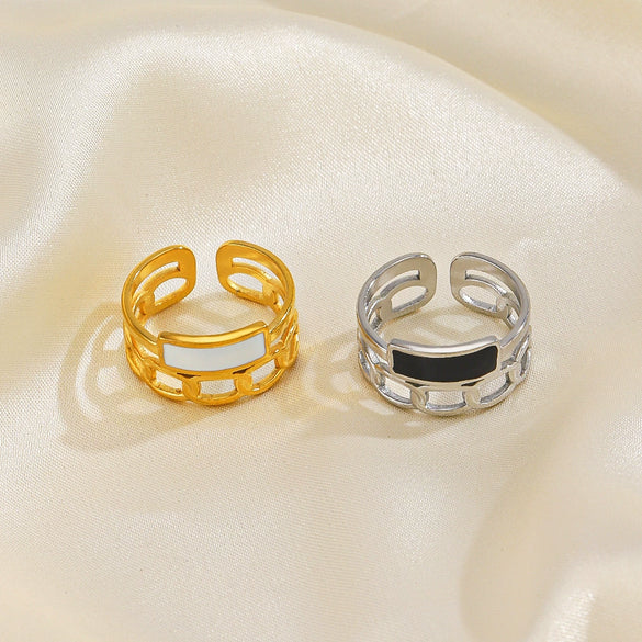Wholesale Women's Stainless Steel Geometric Oil Dripping Hiphop Opening Adjustable Ring With Electroplating