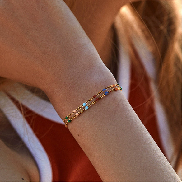 Wholesale Women's Stainless Steel Geometric Oil Dripping Necklace And Bracelet With Electroplating
