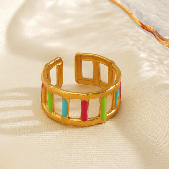 Wholesale Women's Stainless Steel Geometric Oil Dripping Ring With Electroplating