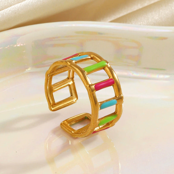 Wholesale Women's Stainless Steel Geometric Oil Dripping Ring With Electroplating