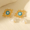 Wholesale Women's Stainless Steel Geometric Oil Drop Devil's Eye Earrings With Electroplating And Pearl