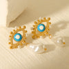 Wholesale Women's Stainless Steel Geometric Oil Drop Devil's Eye Earrings With Electroplating And Pearl