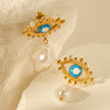 Wholesale Women's Stainless Steel Geometric Oil Drop Devil's Eye Earrings With Electroplating And Pearl