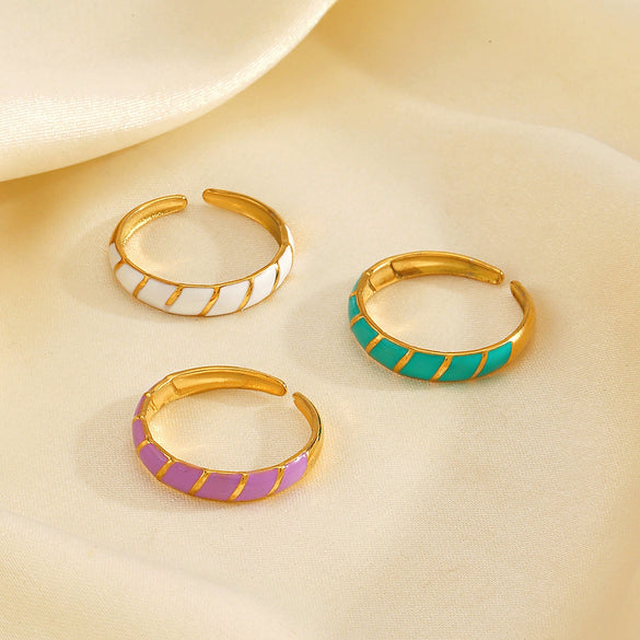 Wholesale Women's Stainless Steel Geometric Oil Drop Hip Hop Ring With Electroplating