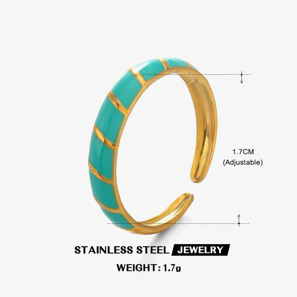 Wholesale Women's Stainless Steel Geometric Oil Drop Hip Hop Ring With Electroplating