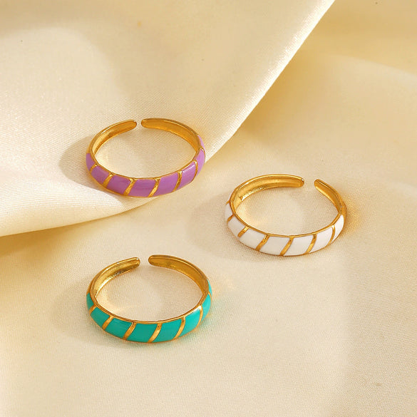 Wholesale Women's Stainless Steel Geometric Oil Drop Hip Hop Ring With Electroplating