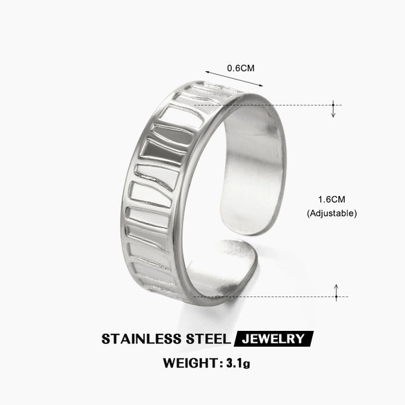 Wholesale Women's Stainless Steel Geometric Open Adjustable Hip Hop Style Ring With Electroplating