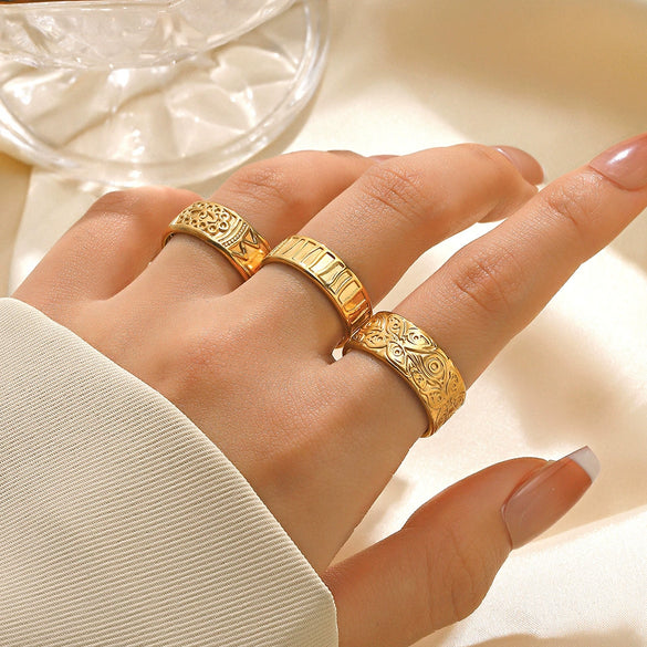Wholesale Women's Stainless Steel Geometric Open Adjustable Hip Hop Style Ring With Electroplating