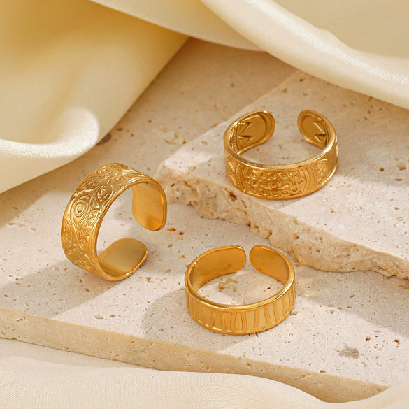 Wholesale Women's Stainless Steel Geometric Open Adjustable Hip Hop Style Ring With Electroplating
