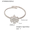 Wholesale Women's 316L Stainless Steel Geometric Open Ring With Electroplating And Zircon Water Drop Small Flower Design