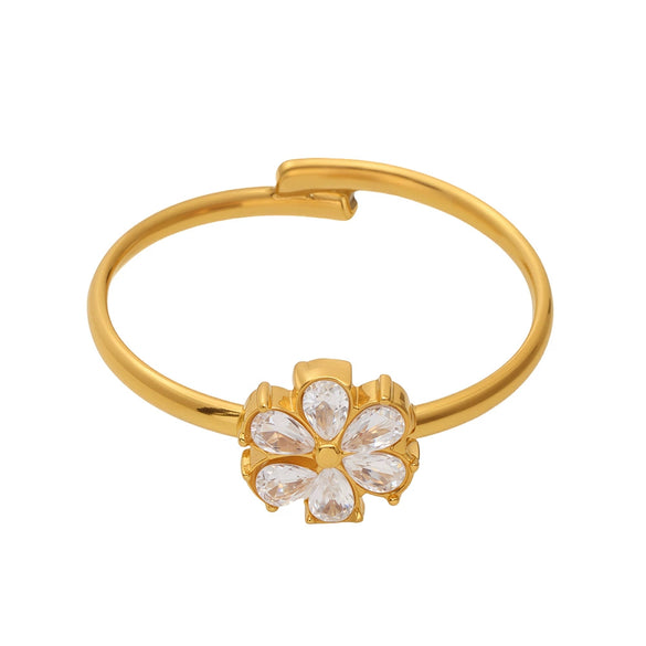 Wholesale Women's 316L Stainless Steel Geometric Open Ring With Electroplating And Zircon Water Drop Small Flower Design