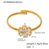 Wholesale Women's 316L Stainless Steel Geometric Open Ring With Electroplating And Zircon Water Drop Small Flower Design