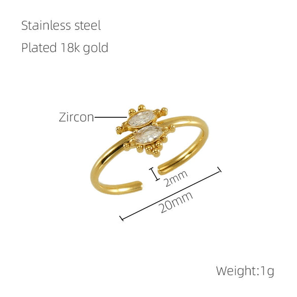 Wholesale Women's Stainless Steel Geometric Open Ring With Inlaid Zircon And Electroplating Treatment