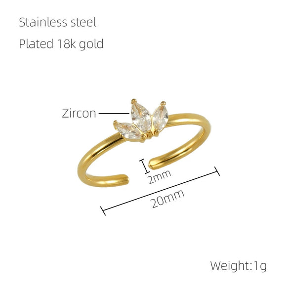 Wholesale Women's Stainless Steel Geometric Open Ring With Inlaid Zircon And Electroplating Treatment
