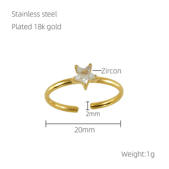 Wholesale Women's Stainless Steel Geometric Open Ring With Inlaid Zircon And Electroplating Treatment