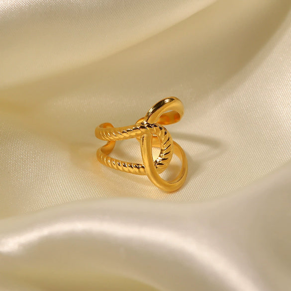 Wholesale Women's Stainless Steel Geometric Open Ring With 18K Gold Electroplating