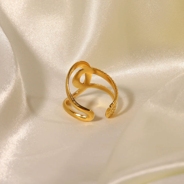Wholesale Women's Stainless Steel Geometric Open Ring With 18K Gold Electroplating