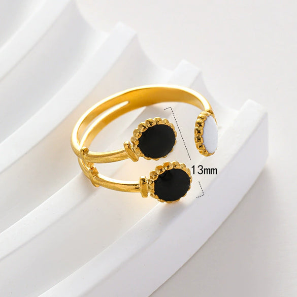 Wholesale Women's Stainless Steel Geometric Open Ring With Oil Dripping Black And White French Retro And Electroplating Style