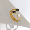 Wholesale Women's Stainless Steel Geometric Open Ring With Oil Dripping Black And White French Retro And Electroplating Style