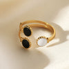 Wholesale Women's Stainless Steel Geometric Open Ring With Oil Dripping Black And White French Retro And Electroplating Style