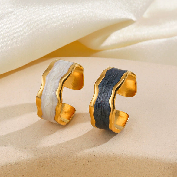 Wholesale Women's Stainless Steel Geometric Open Ring With Oil Dripping Pattern And Goldplated French Retro Style
