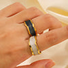 Wholesale Women's Stainless Steel Geometric Open Ring With Oil Dripping Pattern And Goldplated French Retro Style