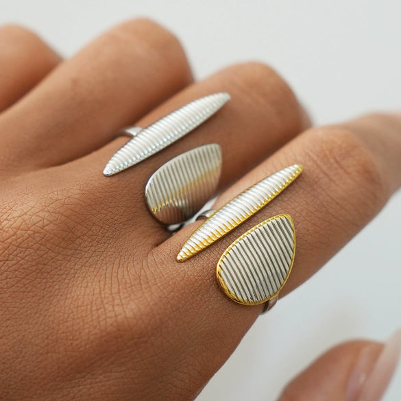 Wholesale Women's Stainless Steel Geometric Open Ring With Vacuum Furnace Electroplating And Line Pattern
