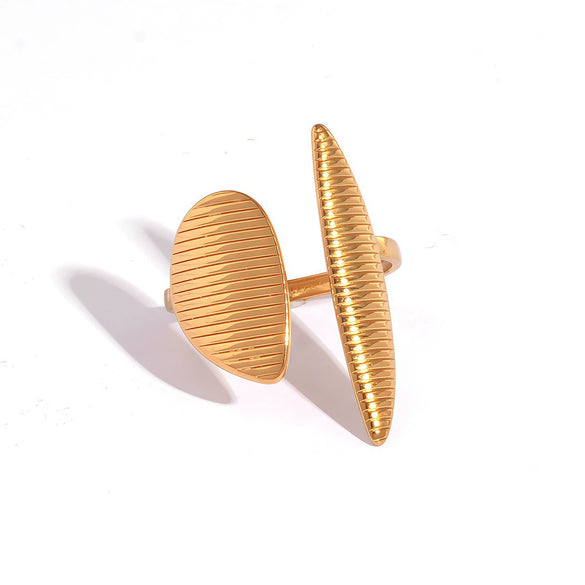 Wholesale Women's Stainless Steel Geometric Open Ring With Vacuum Furnace Electroplating And Line Pattern