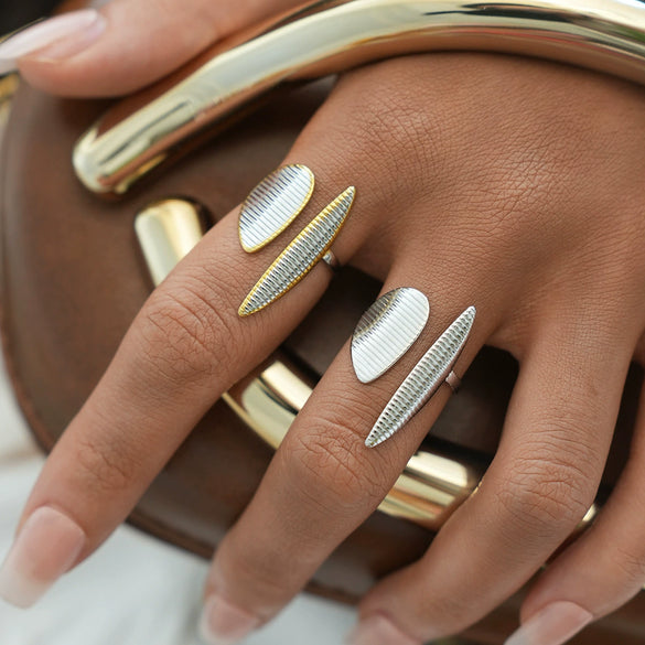Wholesale Women's Stainless Steel Geometric Open Ring With Vacuum Furnace Electroplating And Line Pattern