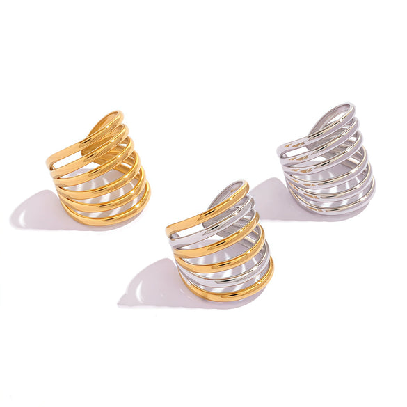 Wholesale Women's Stainless Steel Geometric Open Ring With Vacuum Real Gold Plating In Pvd Furnace Jewelry Accessory