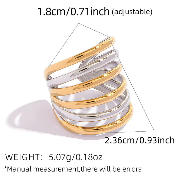 Wholesale Women's Stainless Steel Geometric Open Ring With Vacuum Real Gold Plating In Pvd Furnace Jewelry Accessory