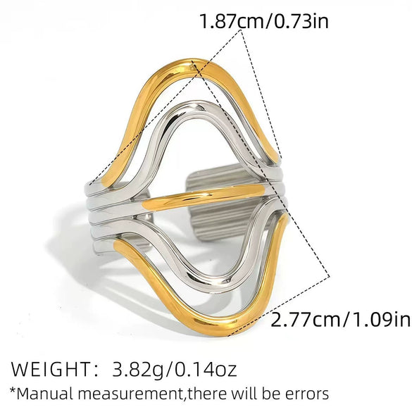 Wholesale Women's Stainless Steel Geometric Open Ring With Vacuum Real Gold Plating In Pvd Furnace