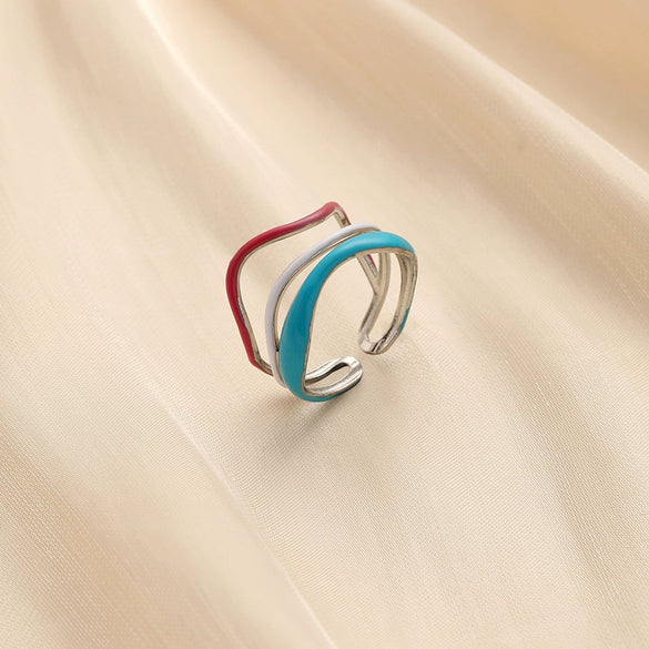 Wholesale Women's Stainless Steel Geometric Open Ring With Water Ripple And Oil Dropping Design And Electroplating Treatment