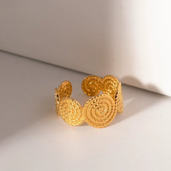 Wholesale Women's Stainless Steel Geometric Open Round Spiral Golden Electroplated Ring