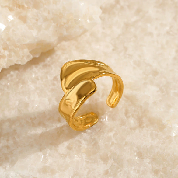 Wholesale Women's Stainless Steel Geometric Opening Adjustable Ring 18K Gold Plated